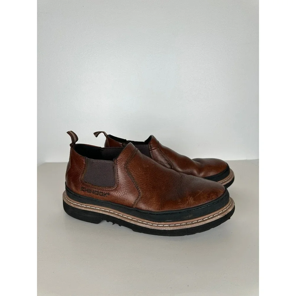 Chinook Mens Brown Leather Slip On Chelsea Boots Size 11 Ultra Grip Work Outdoor